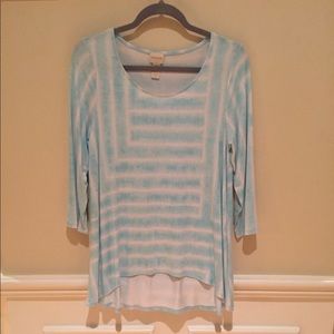 Super Soft Chico’s Tunic in Light Blue & White